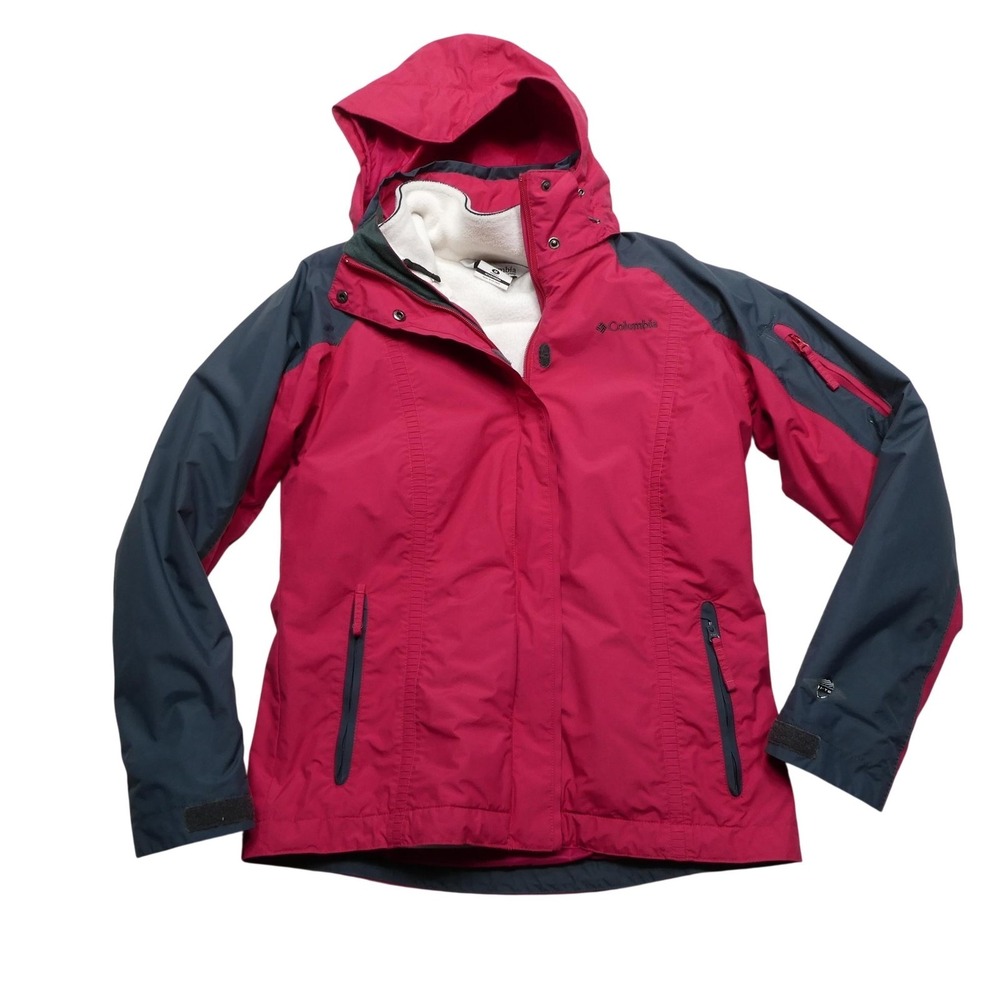 Columbia Jacket Womens Medium Pink Hooded Interchange 3 In 1 Fleece Lined‎ Ski